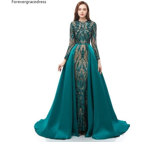 Forevergracedress Green Prom Dresses Detachable Train Long Sleeves Holidays Graduation Wear Evening Party Gowns Plus Size