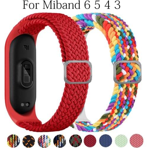 Braided solo loop for xiaomi mi band 6 strap Replacement belt miband smartwatch adjustable fabric nylon bracelet mi band 5 4 3
