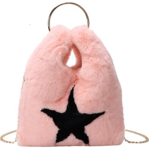 Drop Shipping Plush Cartoon Bag for Women Winter Cross Body Bags for Girl Purse Handbag Bucket Ladies Shoulder Bags Faux Fur