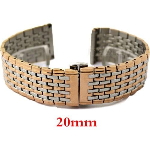 Rose gold Color 20mm Stainless Steel Band Watch Wrist Strap Bracelet Deployment Buckle With Push Button GD013320