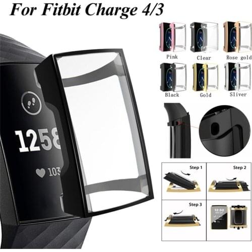 Luxury Plating TPU Protective Case Cover Soft Shell Full Screen Protector Smart Watch Accessories For Fitbit Charge 4 3 Band