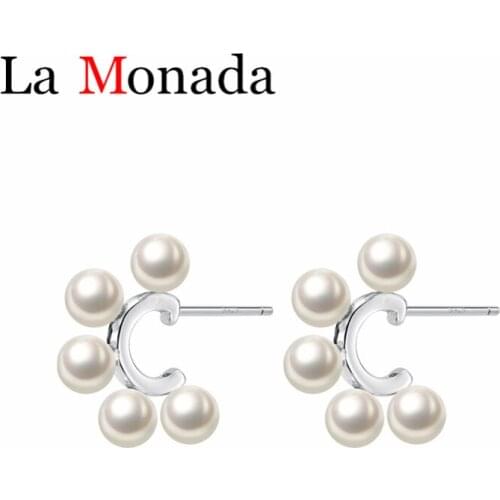 Shell Pearl Beads Letter C-Shape Earrings Stud for Women 925 Sterling Silver Ears Chic Earring Minimalist Geometric Fine Jewelry