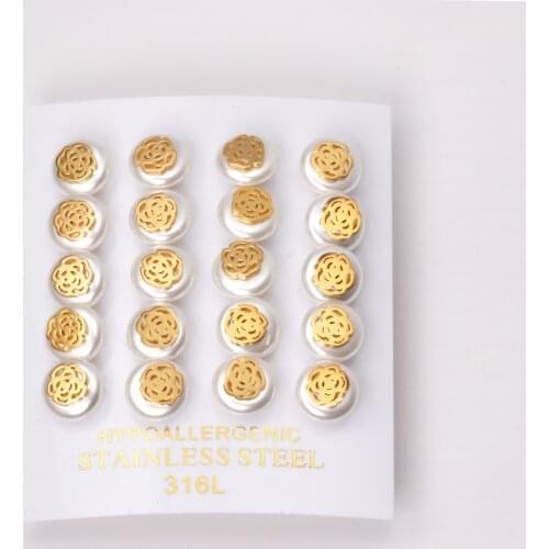 10 Pairs Imitation Pearl Earrings Stainless Steel Gold Silver Color Women/Girl Fashion Jewelry Party Accessories Wholesale