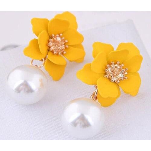 Boucles D'Oreille Femme Korea Cute Flower Earrings Fashion Jewelry Dangle Earring for Women Wedding Party Bohemian Pearl Earring