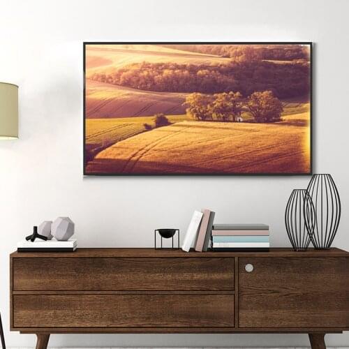 Modern Large Size Golden Wheat Field Canvas Painting Autumn Posters Suburbs Landscape Print Wall art Pictures for Living Room