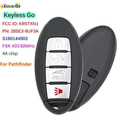 4B FSK 433.92 MHz Keyless-Go Smart Remote Key (SUV) For Nissan Pathfinder NCF29A1M/HITAG AES/4A Chip FCC ID: KR5TXN1 S180144903