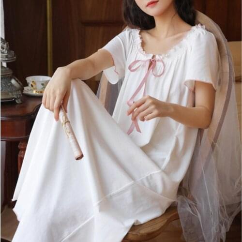 Victorian Vintage Nightgowns Women Cotton White Sleepwear Princess Long Sleep Night Dress Peignoir Ladies Nightwear Lounge Wear