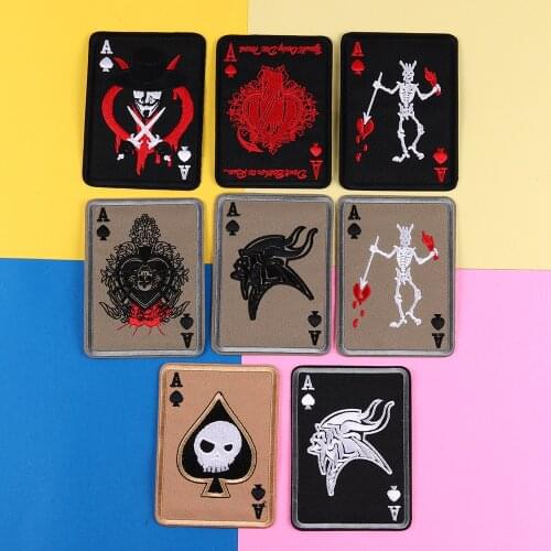 High Quality Skull Embroidery Badges Card Poker Ace of Spades Patches Army Combat Tactical Military Morale Badge Band Appliques