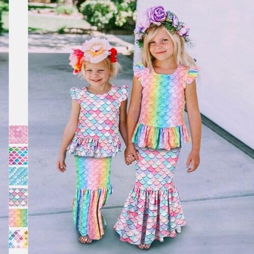 Summer New Mermaid Tail for Child Girls Party Round Neck T-Shirt Skirt Cosplay Mermaid Swimwear Tails Beachwear