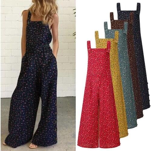 Nowsaa Autumn Jumpsuits Women Overalls Floral Print Jumpsuit Female 2021 Wide Leg Pants Long Holiday Summer Overalls Rompers