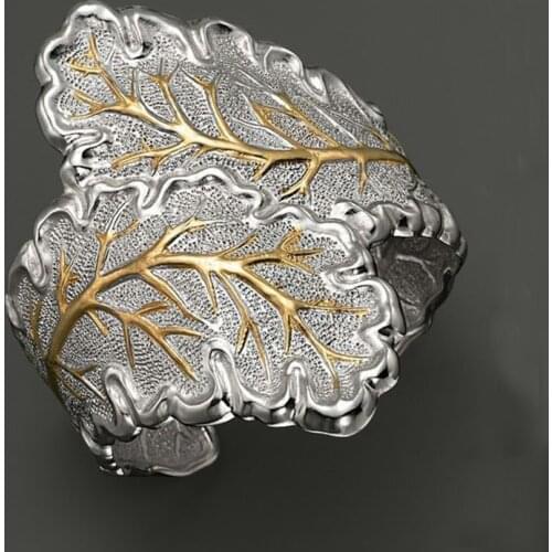Delicate Leaf Ring For Women Silver Color Micro Inlay Present Finger Ring Vintage Fashion Jewelry Open Cuff Cocktail Bague
