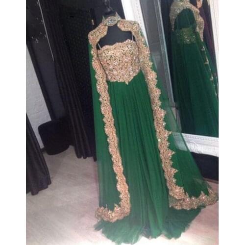 Dubai Caftan Evening Dresses 2020 With Cape Elegant Party Long Straps with Strapless Women Wear Saudi Arabian Arabic Formal Gown