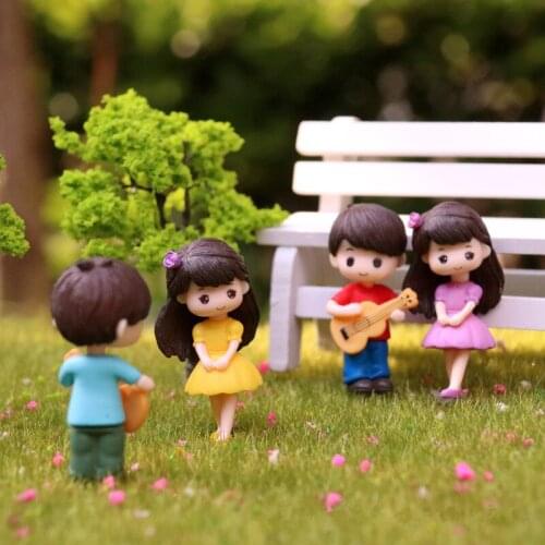 1 Pair Cute Lovers Couple Figurines Miniature Craft With Guitar Ornament Fairy Garden Decor Home Decoration Accessories