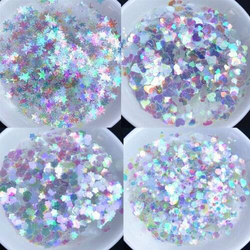 10g Ultrathin Heart Round Symphony Sequins Resin Jewelry Stuff Size Mix AB Nail Glitter Flakes Star Round Holographic Decor