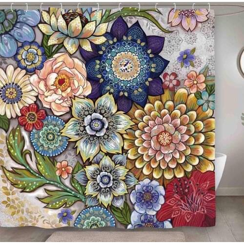 175*178 Washable Shower Curtain Flower Print Bathroom Curtains Waterproof Curtains Bath Shower Curtain Hanging Shower Curtains