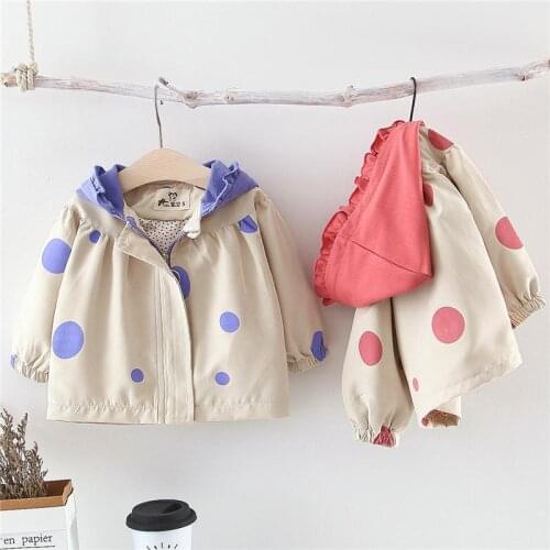 2020 Jacket Coat Fall Hooded Girls Windbreaker Jacket Dot Two Sides Wear Toddler Kids Autumn Outerwear Clothes 1-5Y