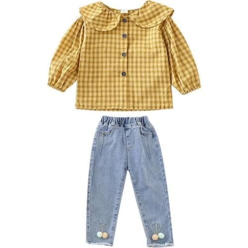 2021 Spring New Girls' Suit Children Shirt Jeans Two Piece Set Fashion Kids Clothe Striped Long Sleeve Casual Shirt Denim Pants