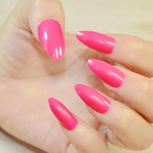 Stiletto Point Shape Fake Nails Candy Hot Rose Red Faux Ongles Full Cover False ABS Nails Artificial Tips 24pcs