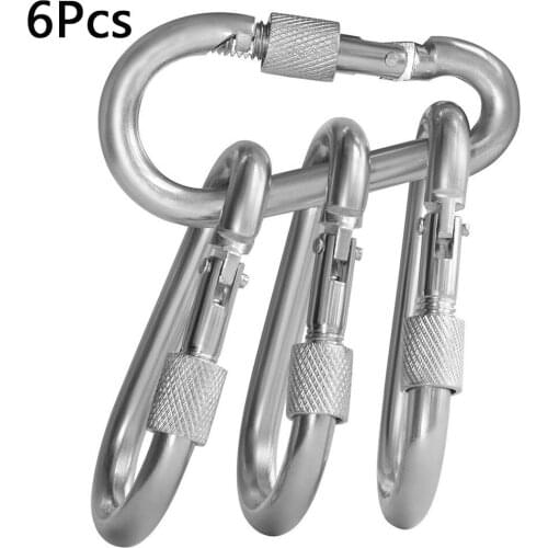 6Pcs Carabiner Clip Aluminum Alloy Locking Hook Buckle Ring Key for Outdoor Camping Hiking Traveling Fishing Tool
