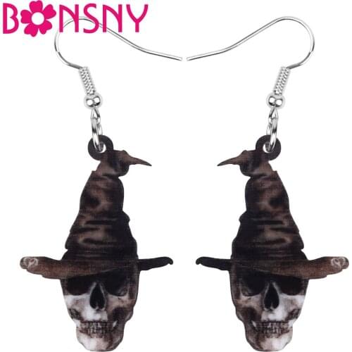Bonsny Acrylic Halloween Anime Hat Skull Skeleton Earrings Drop Dangle Festival Decoration Jewelry Lady Girl Teen Party Gift2019