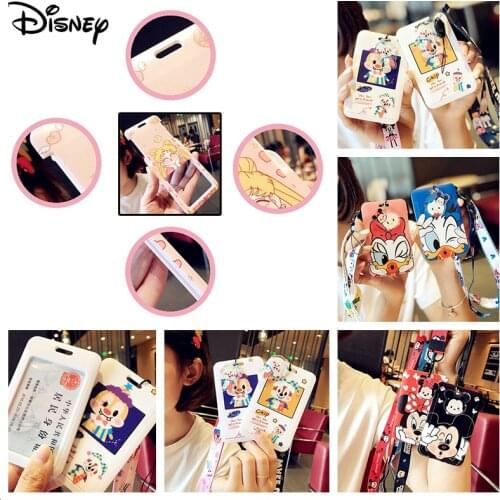 Disney Mickey Mouse Cartoon ID Credit Bank Card Holder Students Bus Card Case Hand Rope Visit Door Identity Badge Cards Cover