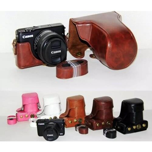 PU Leather Video Camera Case Bag for Canon EOS M EOS M2 EOSM EOSM2 Camera Bag Cover with Strap