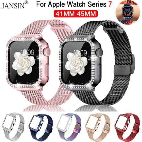 Milanese+Diamond Case For Apple Watch band 38mm 42mm Correa Stainless Steel Bracelet loop For Apple Watch 5 Band 40mm 44mm SE 6