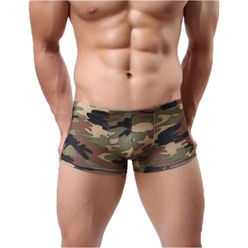 Men Underwear Camouflage Print Seamless Penis Pouch Boxer Shorts Gay Panties Cueca Tanga Slip Homme Trunks Ropa Interior Hombre
