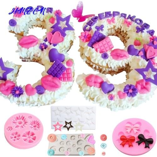 1Pcs Bowknots button Star Flower 3D Fondant Mold Cake Decorating Tool chocolate cake recipe Soap Stencils Kitchen Baking