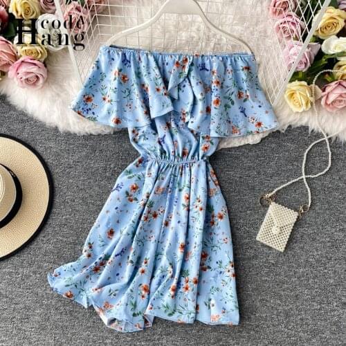 HangCode Off Shoulder Jumpsuit Women Summer 2020 New Korean Fashion Ruffled Floral Print Short Beach Rompers Holiday Girl Cloth