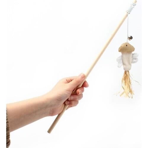 Pet Cat Teaser Toys Feather Wood Rod Chick Fish Mascotas Toys Cat Catcher Teaser Wooden Stick Cat Interactive Toys