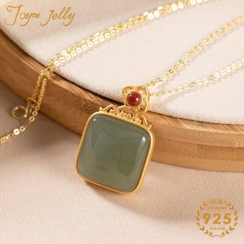 JoyceJelly Trendy Necklace for Women Wedding Jewelry 925 Sterling Silver Square Jade Retro Engagement Jewelry Wholesale NewStyle
