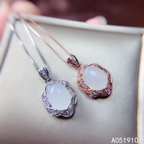 KJJEAXCMY boutique jewelry 925 sterling silver inlaid Natural White jade ladies pendant necklace support test fashion