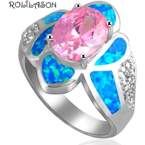 Royal Wholesale & Retail Pink zirconia Blue Fire Opal silver plated Ring Sz #6.5 #6.75 #7.5 #7.75 #8.75 Fashion Jewelry OR537