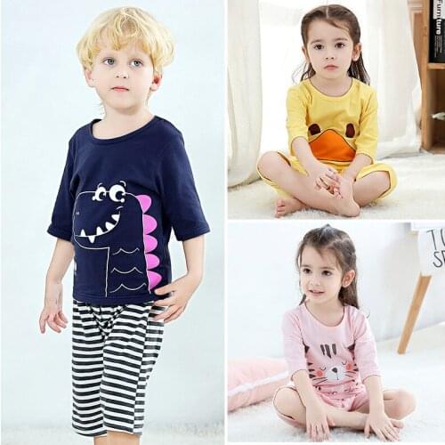 Summer Boys Girls Pajamas Sleepwear Pyjamas Kids Cotton Cartoon Nightwear Pijamas Baby Girls Clothes Top+Pant 2pcs Set Homewear