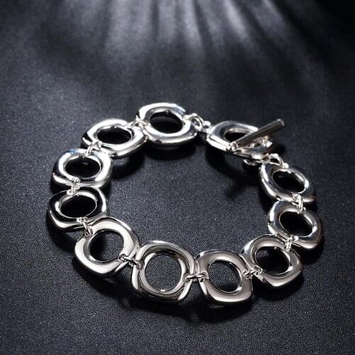 Hot charm 925 sterling silver Bracelet for woman man classic Square circle chain Wedding party Christmas Gifts fashion Jewelry