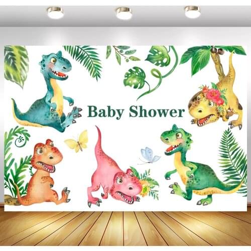 Cute Cartoon Dinosaur Tropical Party Backdrop Photography Newborn Baby Shower 1st Birthday Photo Background Cake Table Decor