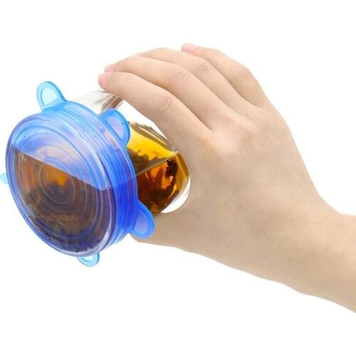 Reusable Silicone stretch food fresh-keeping lid elastic seal wrap bowl pot lid 6 pieces / set Kitchen Stoppers