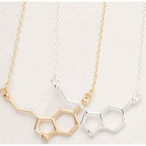 Fashion Serotonin Molecule Chemistry Pendant Necklace for women girls beauty christmas Party birthday Gift Jewelry