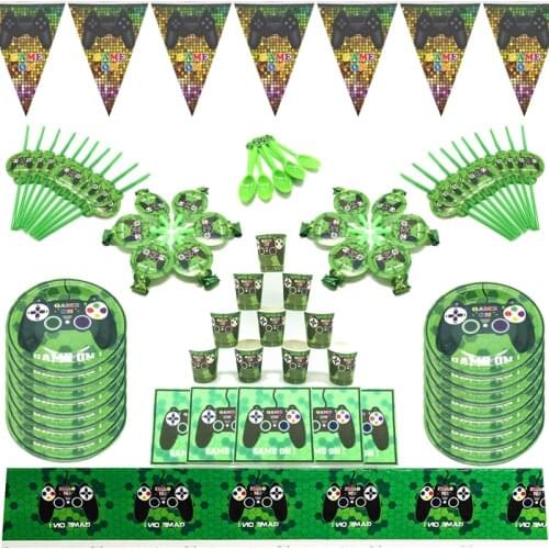 Cartoon Video Game Boys Party Tableware Paper Cup Plate Napkin Tablecloth Straws Shower Kids Birthday Party Decoration Supplies