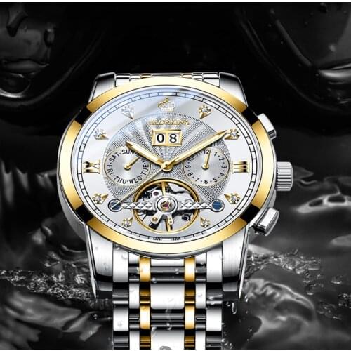 ORKINA Automatic Mechanical Watch For Men Date Week Display Tourbillon Wristwatch Male Casual Steel Belt Fashion Erkek Kol Saati