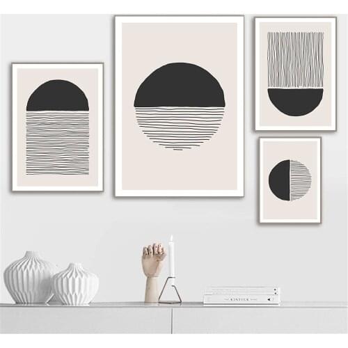 Beige And Black Poster Abstract Sun Wall Painting Geometry Line Stripes Canvas Print Mid Century Wall Art Pictures Home Decor