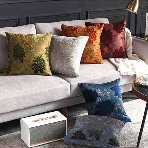 Chenille Flocking Pillow Cover Beige Green Leaves Home Decorative Cushion Cover 40x40cm/45x45cm Living Room Sofa Pillow Case