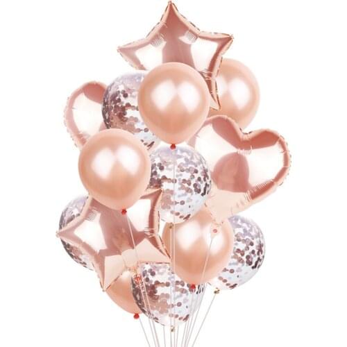 New 14 Pcs Multi Confetti Balloon Happy Birthday Party Balloons Rose Gold Helium Balloons Boy Girl Baby Shower Party Supplies