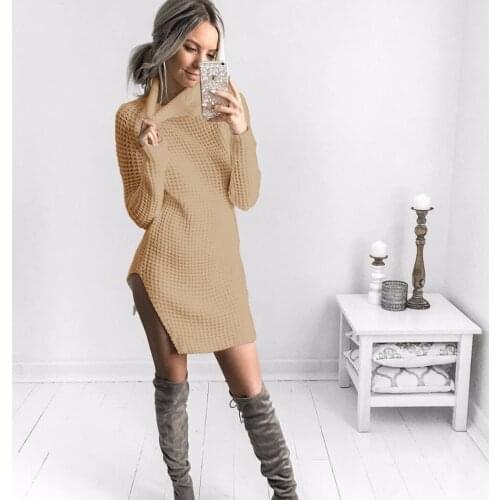 New arrival 2018 Sexy Club Winter B Turtleneck women sweater Hollow Multicolor Patchwork female Split dress sweater girl