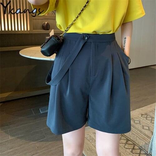 Solid Color Personality Crossbody Belt High Waist Shorts Summer Loose Women Wide-leg Shorts Korean Fashion Ladies Sports Shorts