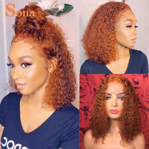 Ginger Orange Human Hair Wig Pre plucked Lace Frontal Wigs Deep Wave Remy Colored Short Bob Lace Front Curly Wigs