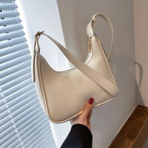 Half Moon Design Small PU Leather Crossbody Bags For Women 2021 Luxury Solid Color Shoulder Handbags Lady Simple Travel Bag