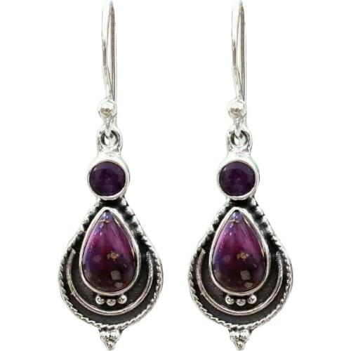 Hot Retro Women Earrings Fashion Teardrop Rhinestone Inlaid Charm Hook Earrings Jewelry Gift New Womans accesories purple