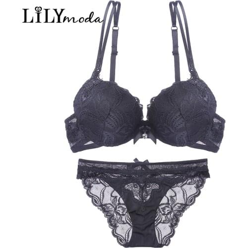 Women Sexy Bra Floral Lace Embroidery Rhinestone Brief Set Female Lingerie Brassiere Push Up Bra Underwear Panty Seamless Sets
